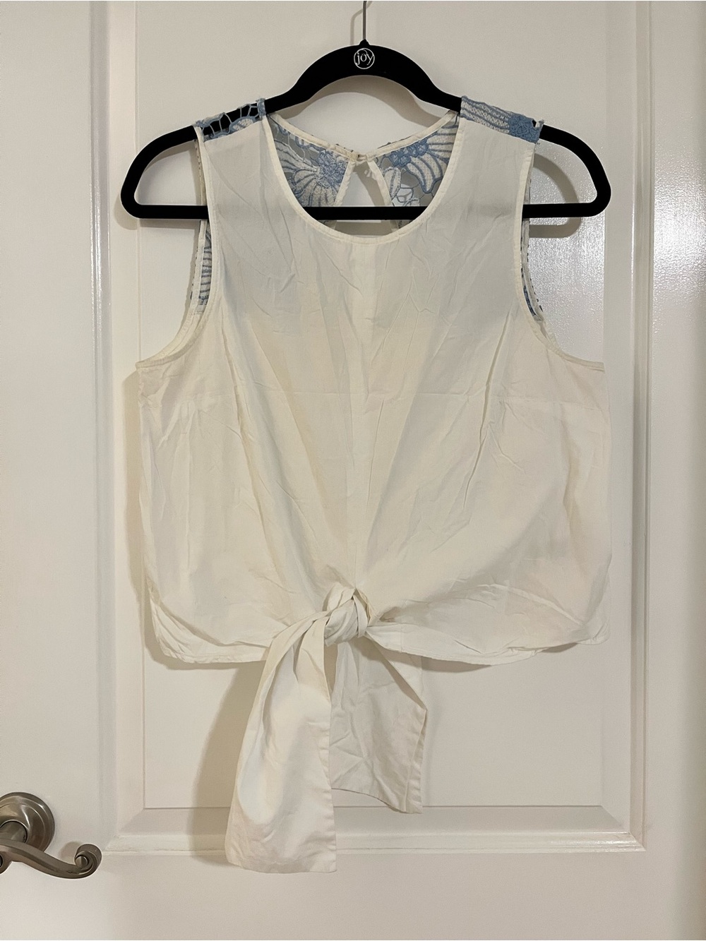 NWOT Maeve Cream Tie-Front Tank with Blue Lace